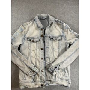 Pheelings Against All Odds Mens Light Wash Embroidered Sleeve Denim Jacket S J78